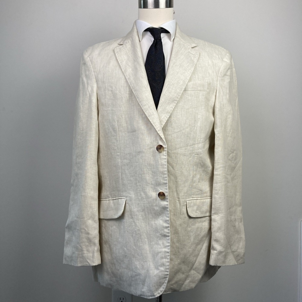Club‎ Room Luxury Men's 100% Linen 2-Button Blazer Sport Coat Beige Size XL